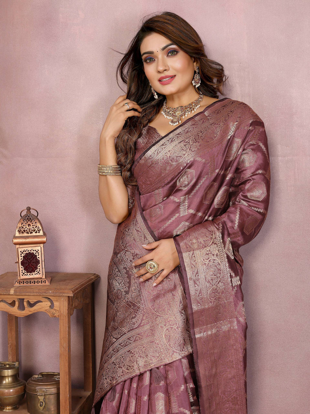 Aastha Fashion Purple Soft Organza Silk Weaving Saree