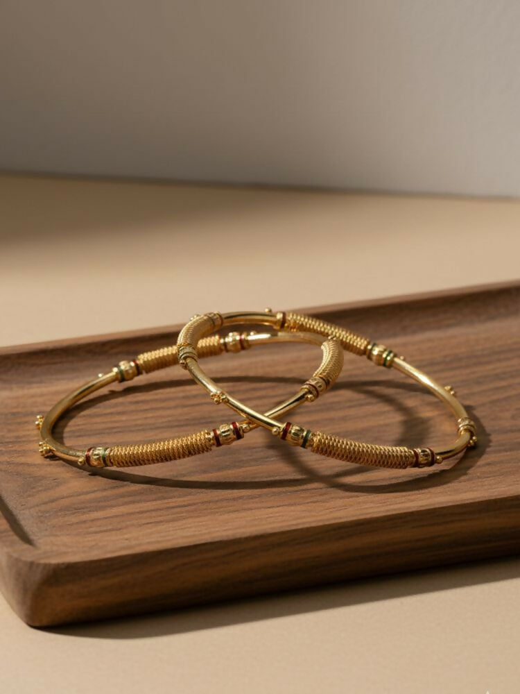 NVR Women Set of 2 Gold Plated Handcrafted Traditional Bangle