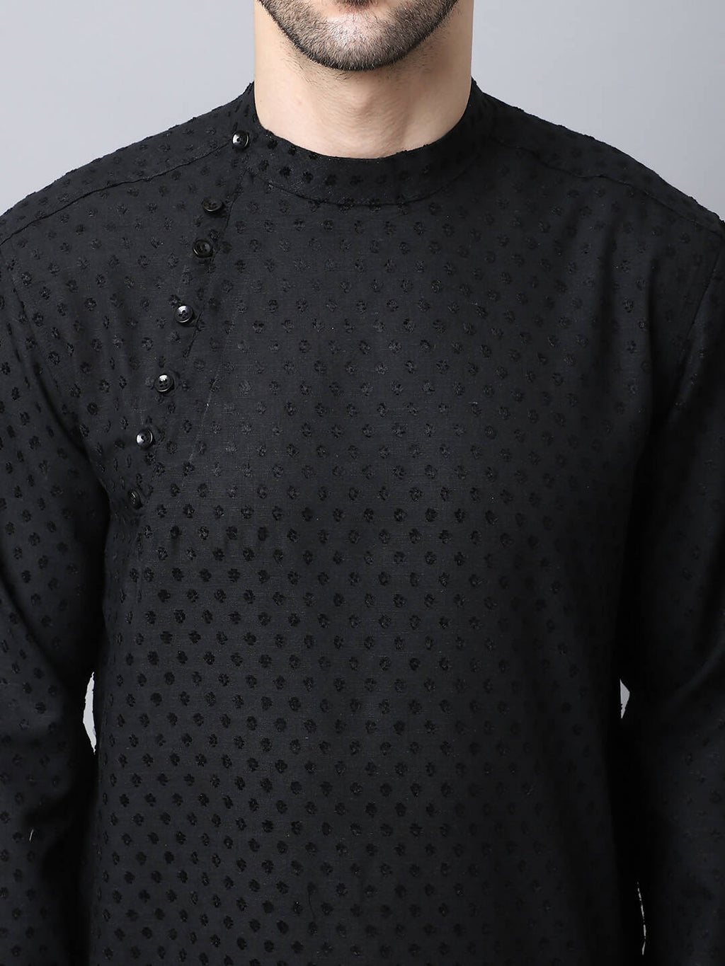 Even Apparels Black Pure Cotton Men's Kurta With Side Placket (MMS446)