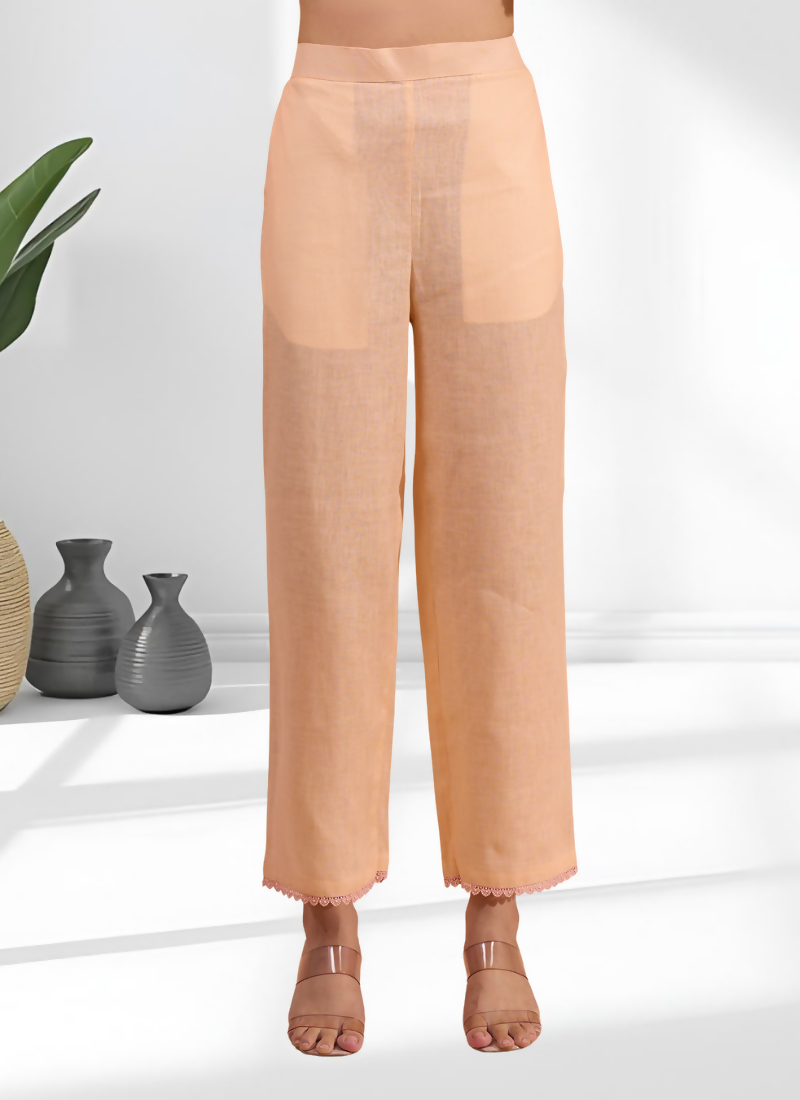 Joban Fashion Coral Linen Embroidered Readymade Long Kurta With Pant