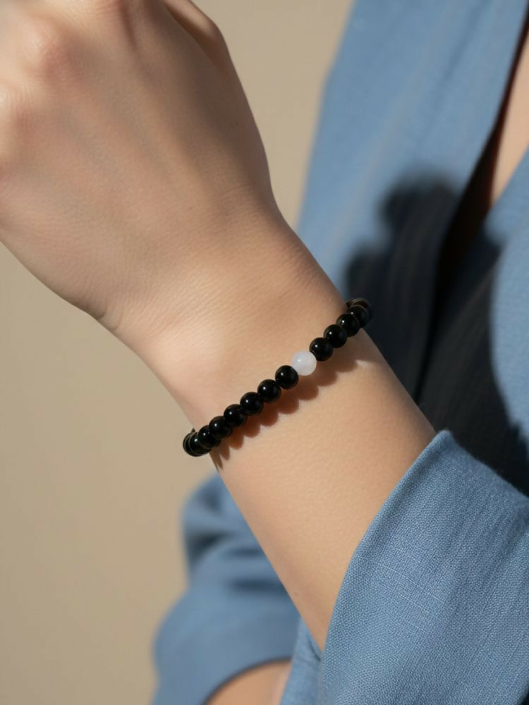 NVR Black & White Crystal Beaded Bracelet for Men & Women