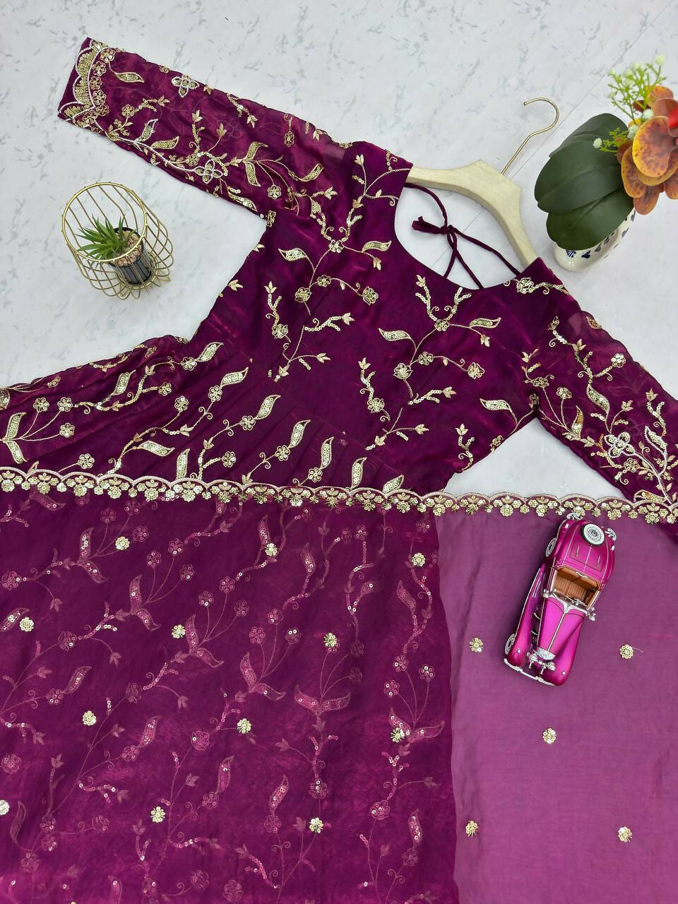 Teeya Creation Wine Color Faux Georgette Long Party Wear Gown