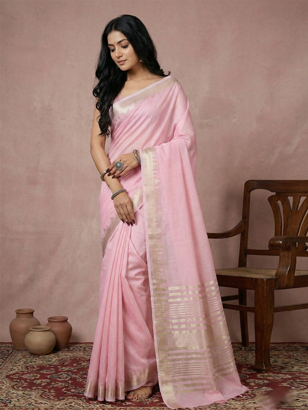 Shree Shyam Fashion Light Pink Cotton Saree