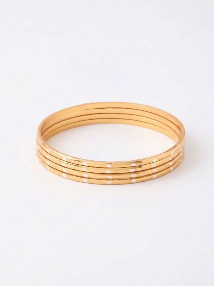 NVR Women Set of 4 Gold Plated Handcrafted CZ Studded Bangle