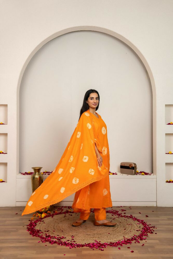 Joban Fashion Orange Tie & Dye Cotton Suit Set