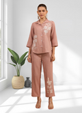 Joban Fashion Pink Cotton, Linen Embroidered Readymade Cord Set