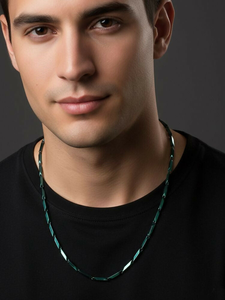 NVR Men's Handcrafted Green Rhodium Plated Chain