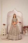 Aastha Fashion Chocolate Brown Butterfly Net White Cotton Thread Work, Zari Work And Sandwich Sequence Work Embroidery Wedding Wear Lehenga Choli