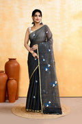 Piyari Fashion Women's Grey Embellished Cotton Blend Embroidery Saree