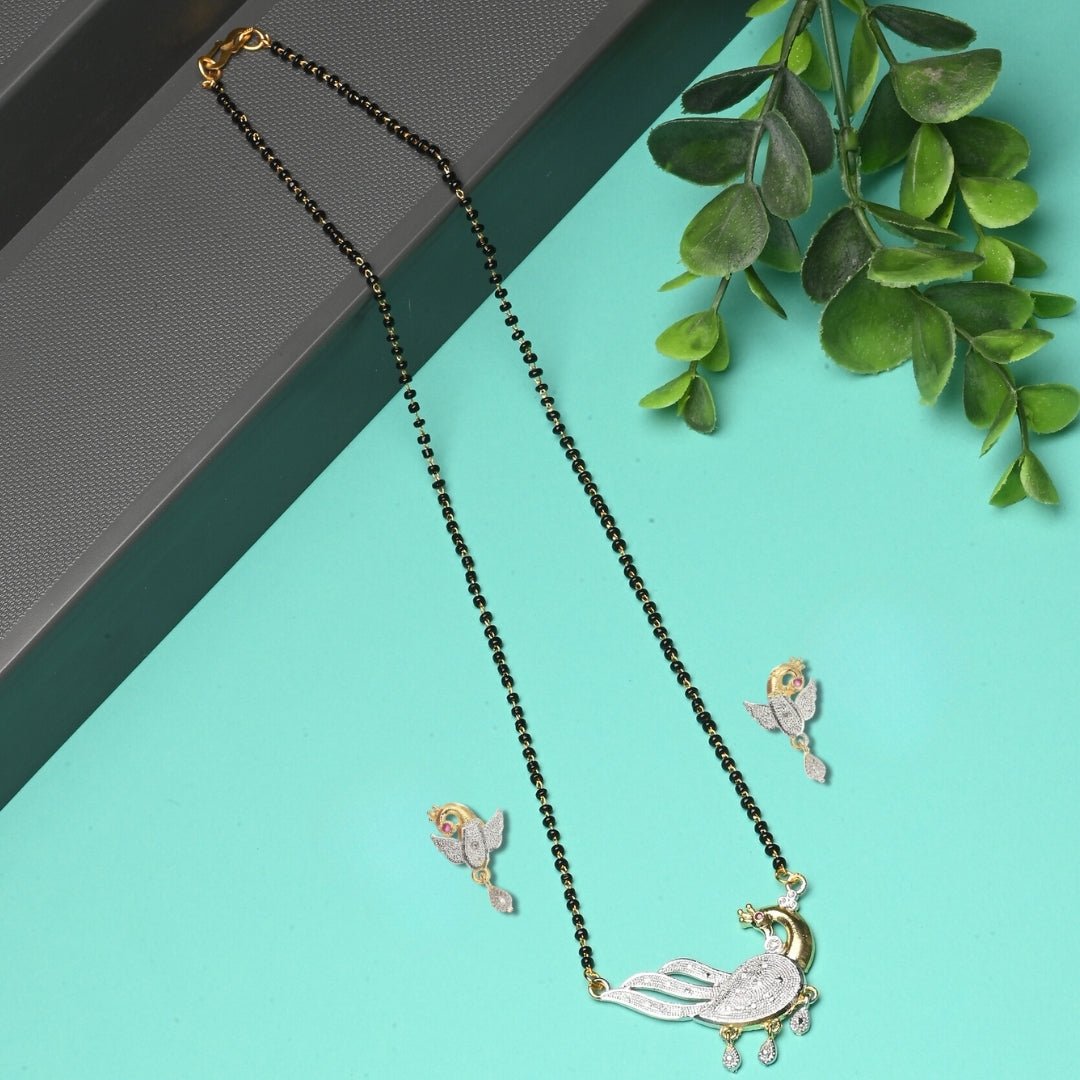 AanyaCentric Ad Short Mangalsutra Set Pendant with Earrings Golden