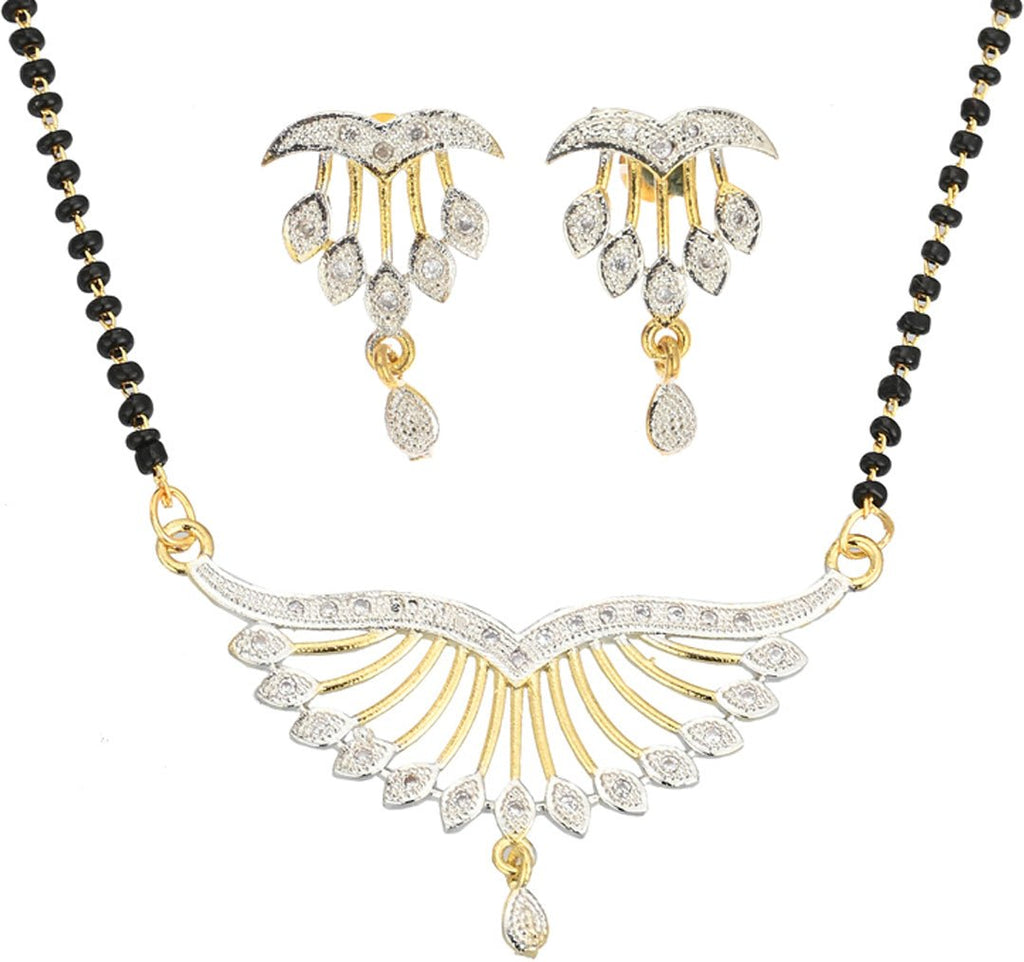 AanyaCentric Ad Short Mangalsutra Set Pendant with Earrings Golden