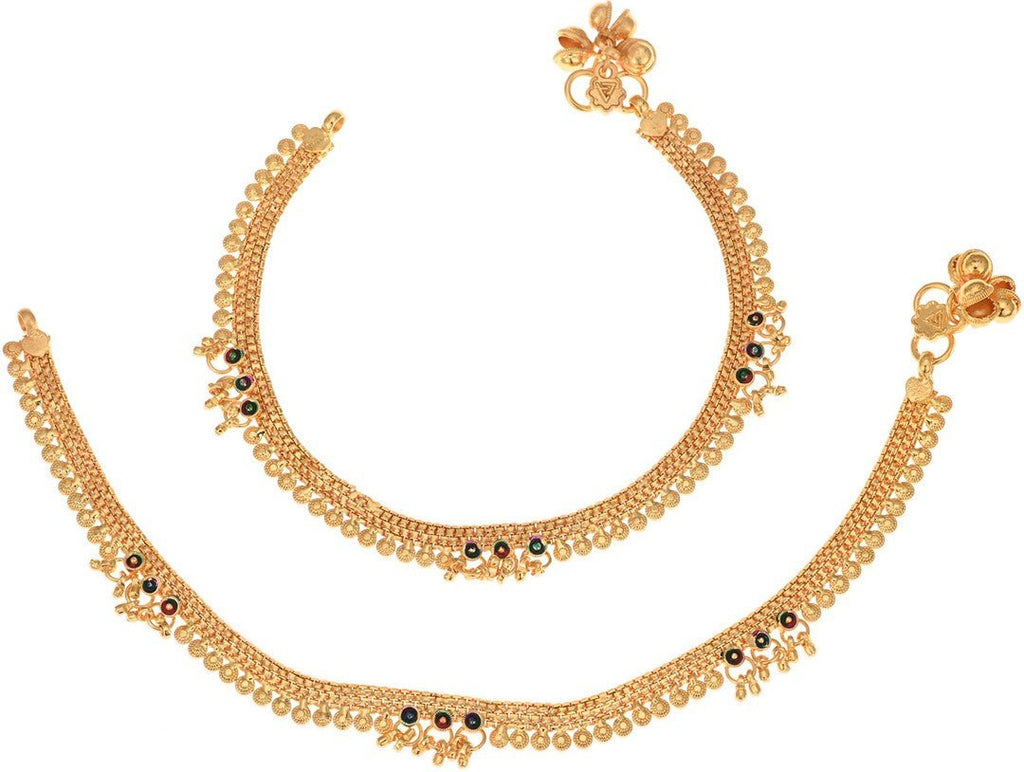 AanyaCentric Gold-Polished White Metal Payal Indian Traditional Ethnic Fashion Imitation Jewellery Foot Chain