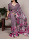 Vastranavya Grey Weightless Marble and Floral Printed Georgette Saree with Unstitched Blouse