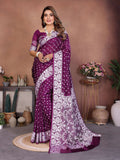 Aastha Fashion Wine Viscose Silk Handmade Original Bandhej Saree