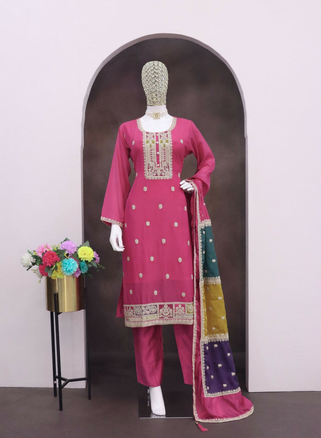 Teeya Creation Pink Color Chinon Silk Embroidery Work Wedding Wear Designer Salwar Suit