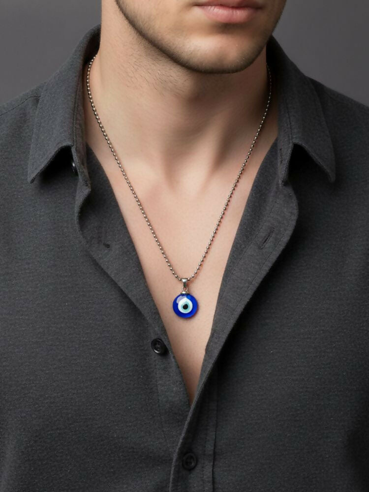 NVR Silver Plated Evil Eye Pendant with Chain for Men & Women