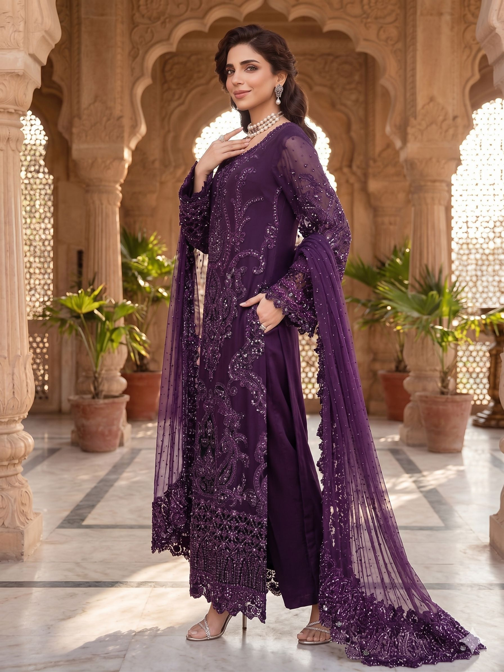 Teeya Creation Womens New Georgette Silk With Heavy Embroiedery With Sequence Work Purple Kurta Set