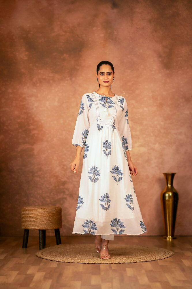 Joban Fashion Blue Floral Hand Block Printed Cotton Kurta Pant Set