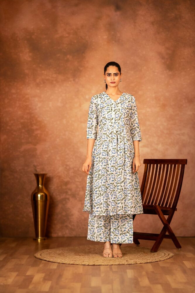 Joban Fashion Blue Hand Block Printed Cotton Suit Set