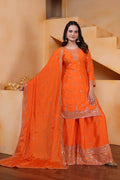 Joban Fashion Orange Silk Embroidered Sharara Set