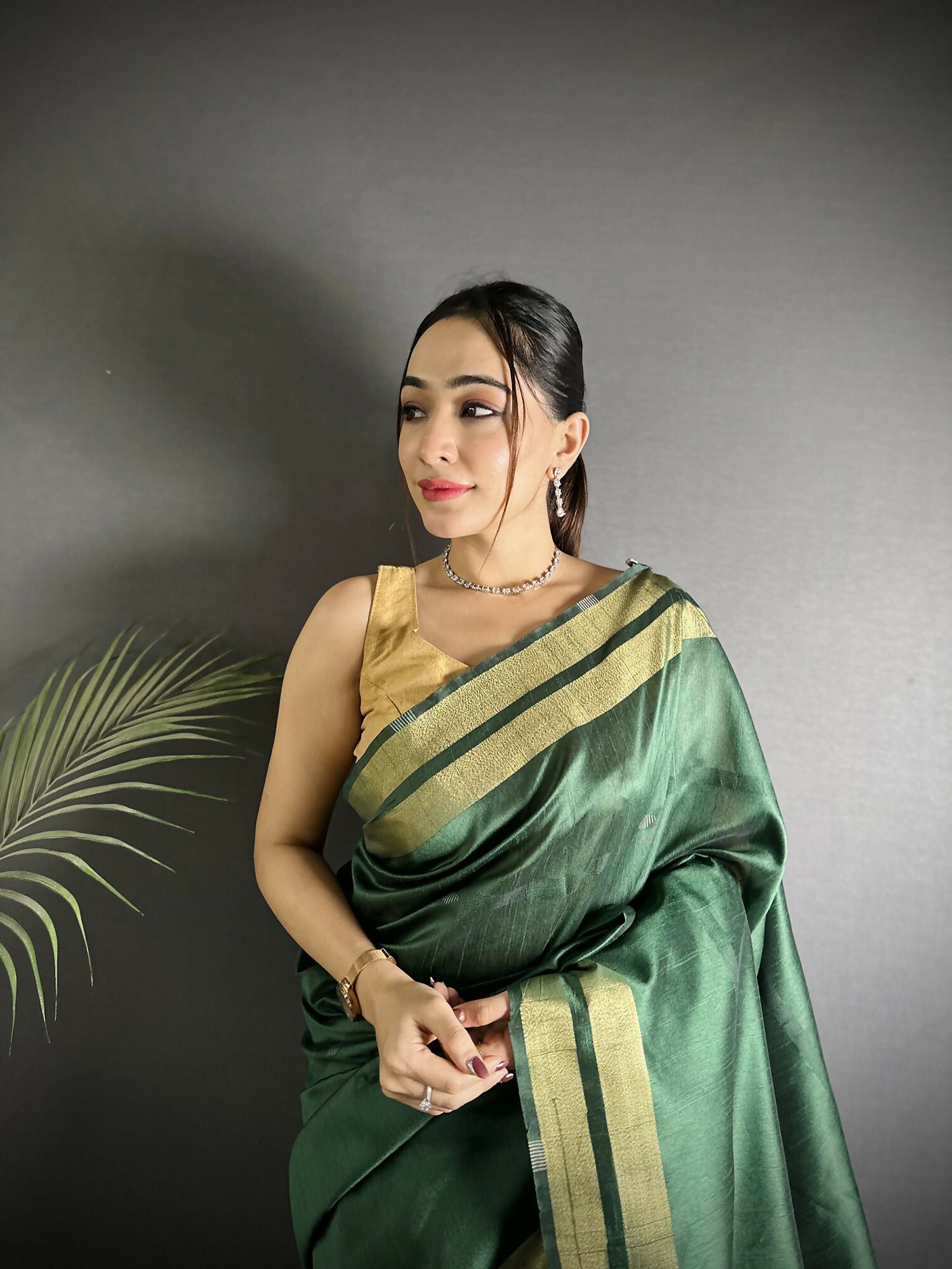 Joban Fashion Green Woven Pattern Raw Silk Kanjivaram Silk Saree