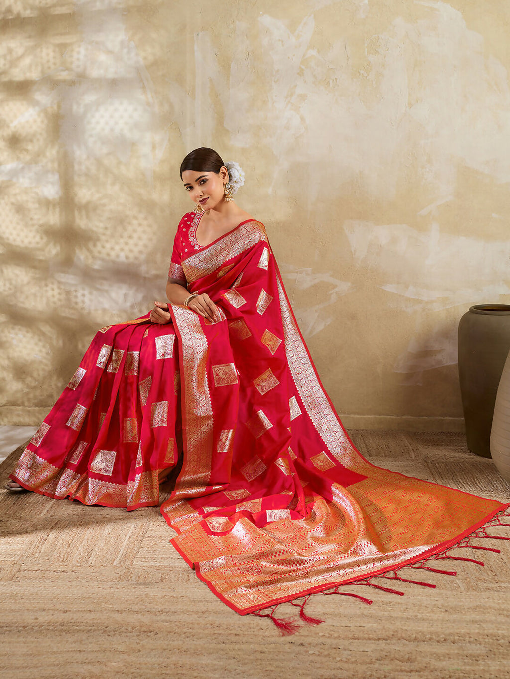 Shree Shyam Fashion Red Silk Blend Saree