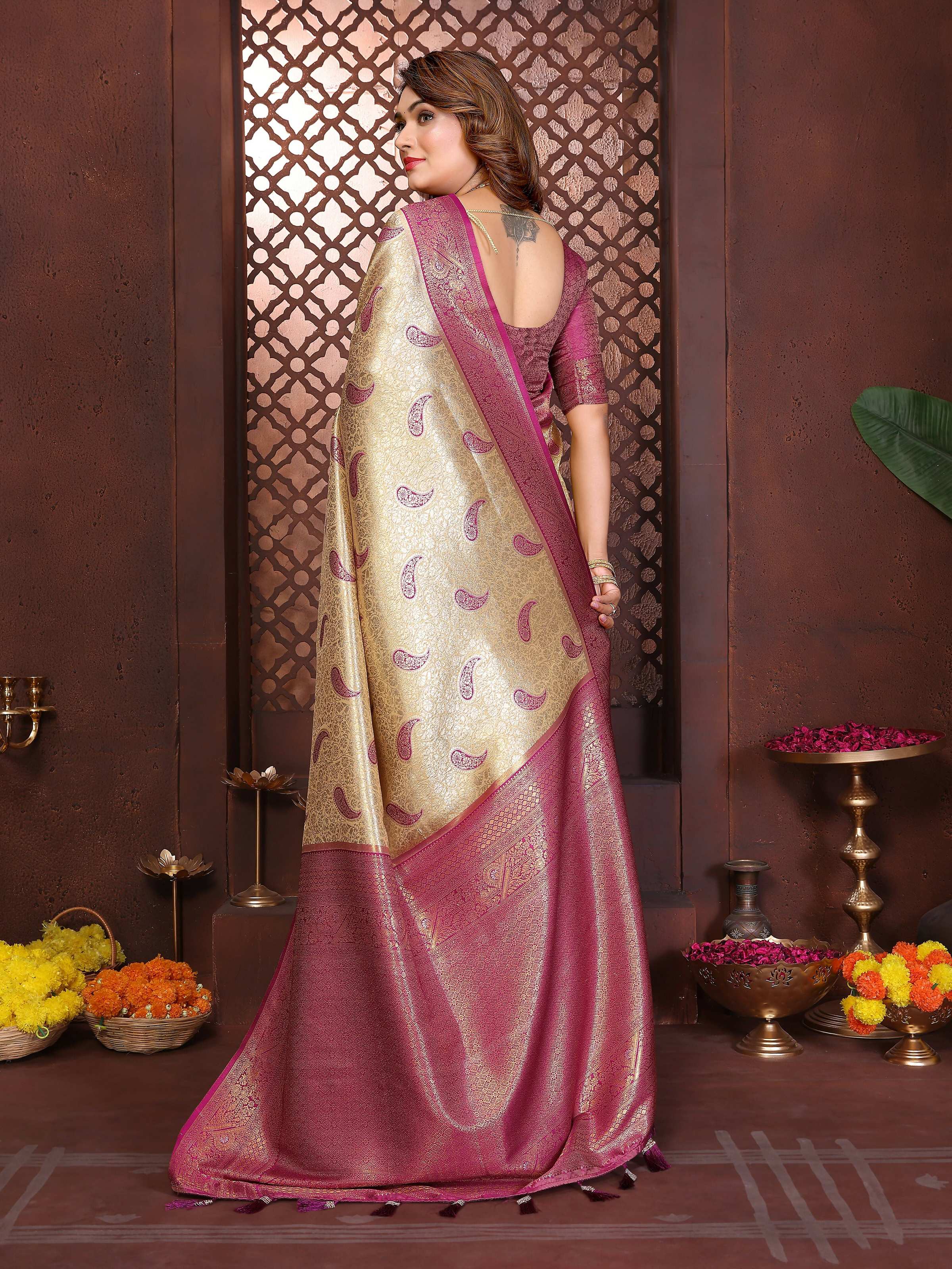 Aastha Fashion Mustard Tissue Silk Weaving Saree
