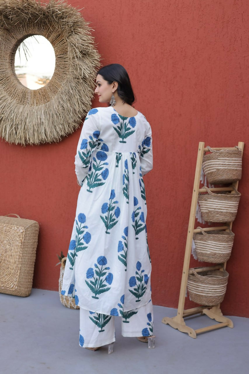 Teeya Creation Womens New Trendy Summer War Printed Cotton Gown Set-Blue