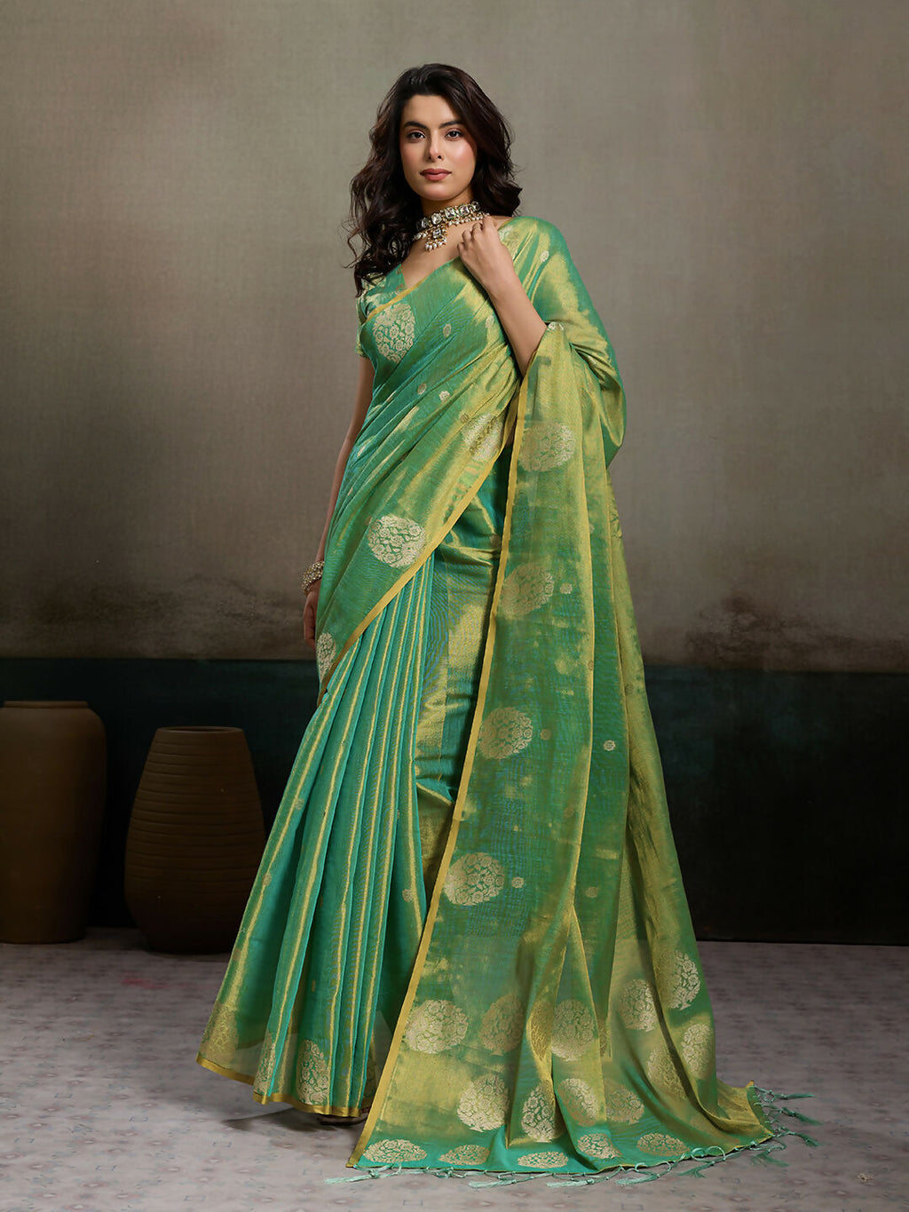 Shree Shyam Fashion Green Tissue Silk Saree