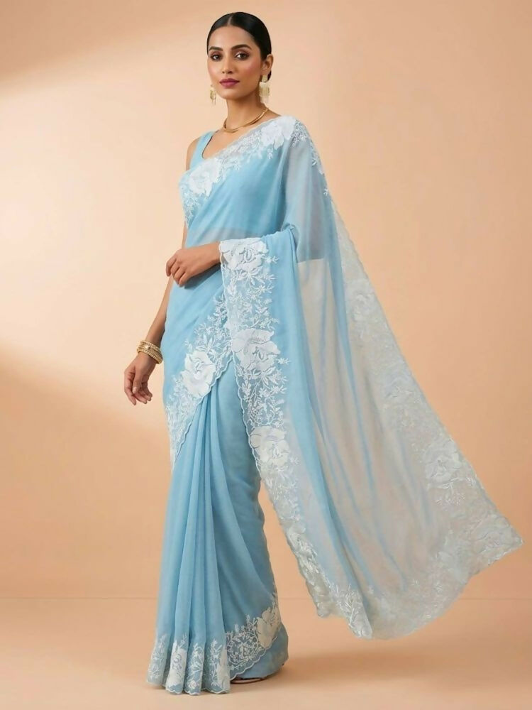 Joban Fashion Sky Blue Candy Crush Party Wear Sarees