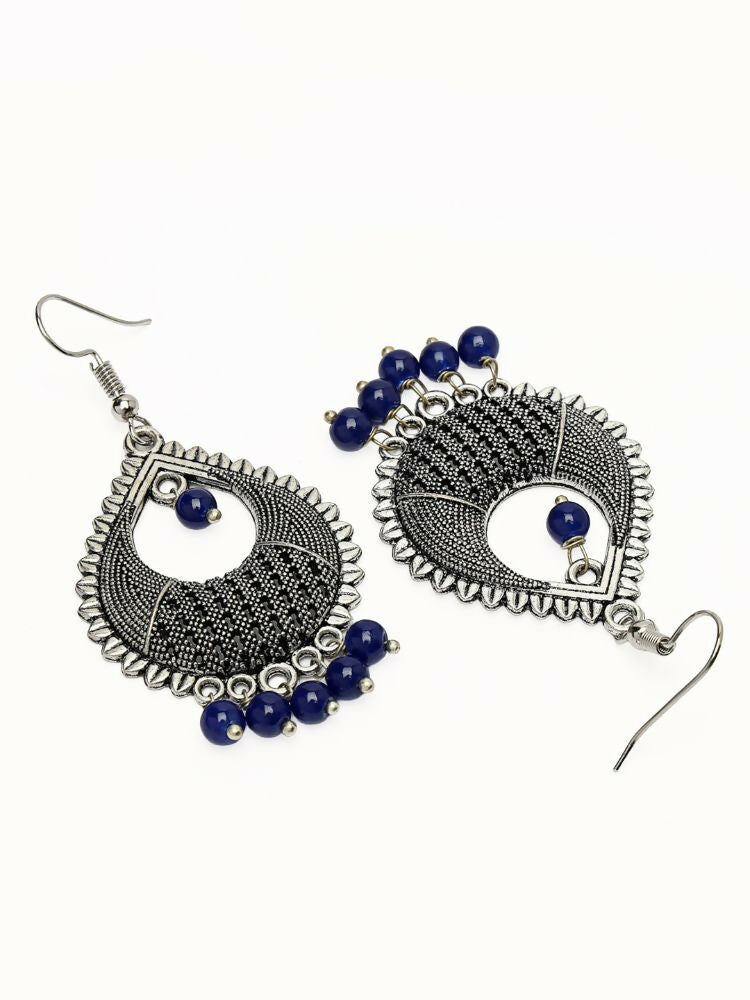 NVR Women German Silver Oxidised Chandbali Earrings