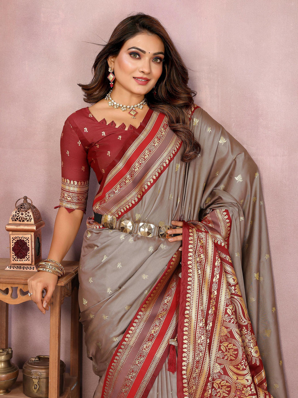 Aastha Fashion Grey Kalamkari Silk Weaving Saree