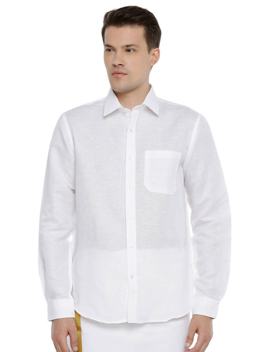 Ramraj Cotton Mens Linen Full Sleeve White Shirt