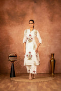 Joban Fashion Off White Red Floral Hand Block Printed Cotton Kurta Pant Set