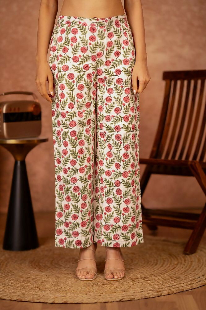 Joban Fashion Red Green Hand Block Printed Cotton Suit Set