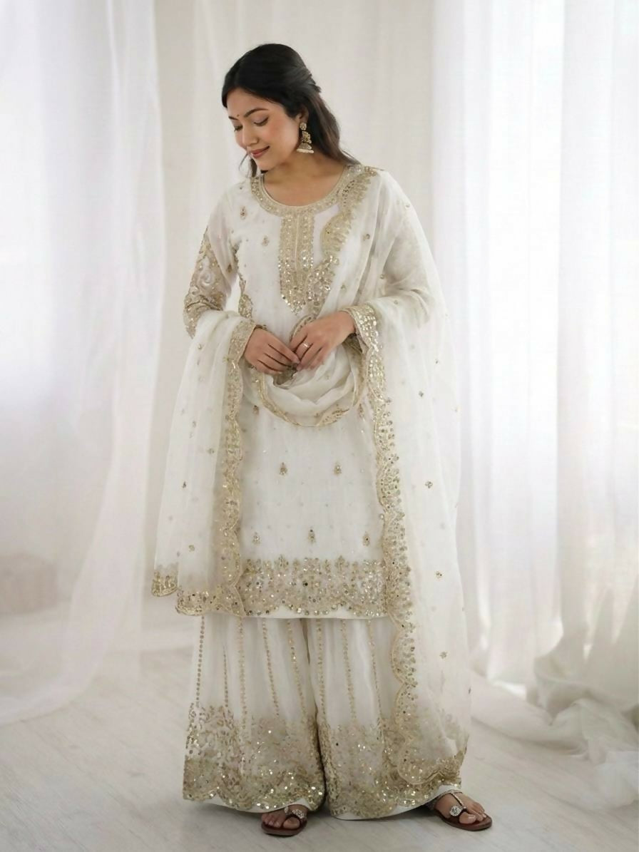 Teeya Creation White Color Fendy Silk Embroidery Work Wedding Wear Salwar Suit