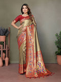 Aastha Fashion Gold Tissue Silk Paithani Woven Saree