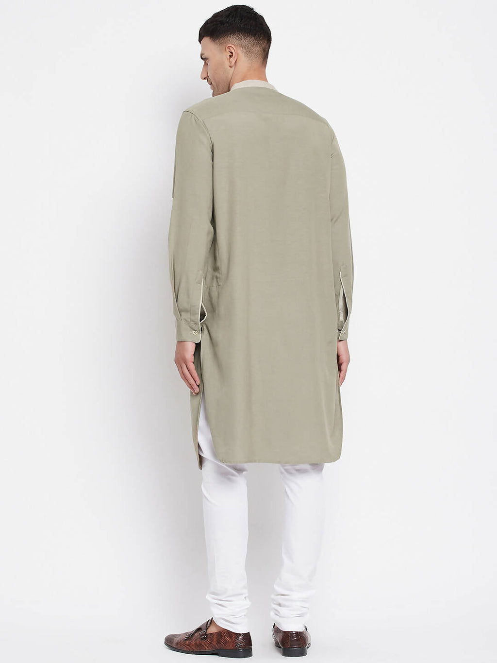 Even Apparels Green Pure Cotton Men's Kurta With Contrast Collar And Placket