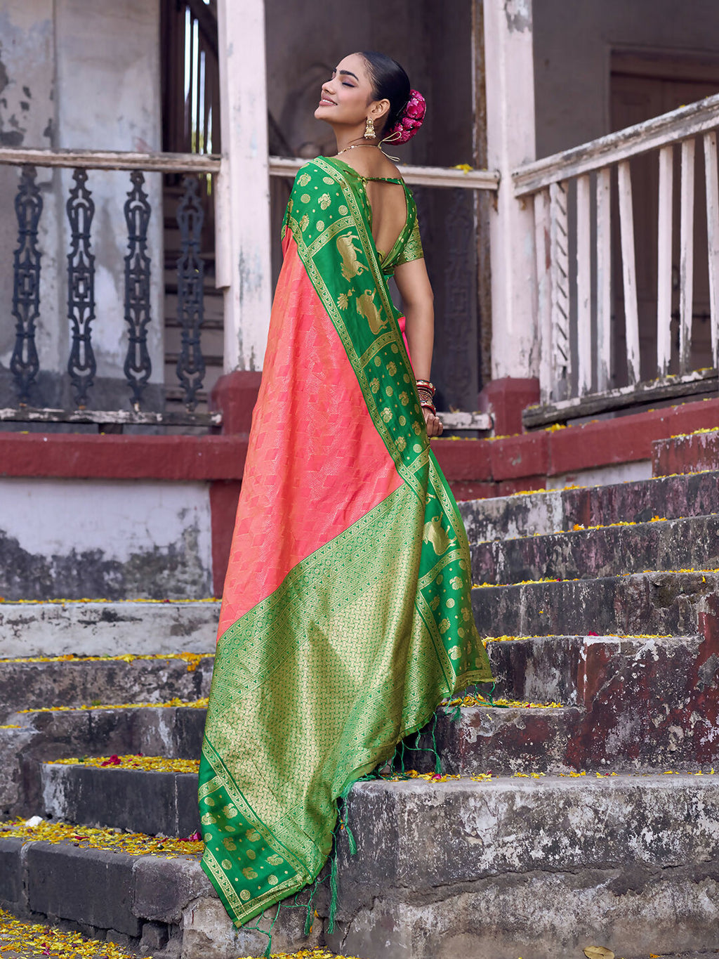 Shree Shyam Fashion Peach Soft Silk Saree