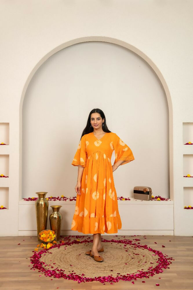 Joban Fashion Orange Tie & Dye Cotton Dress