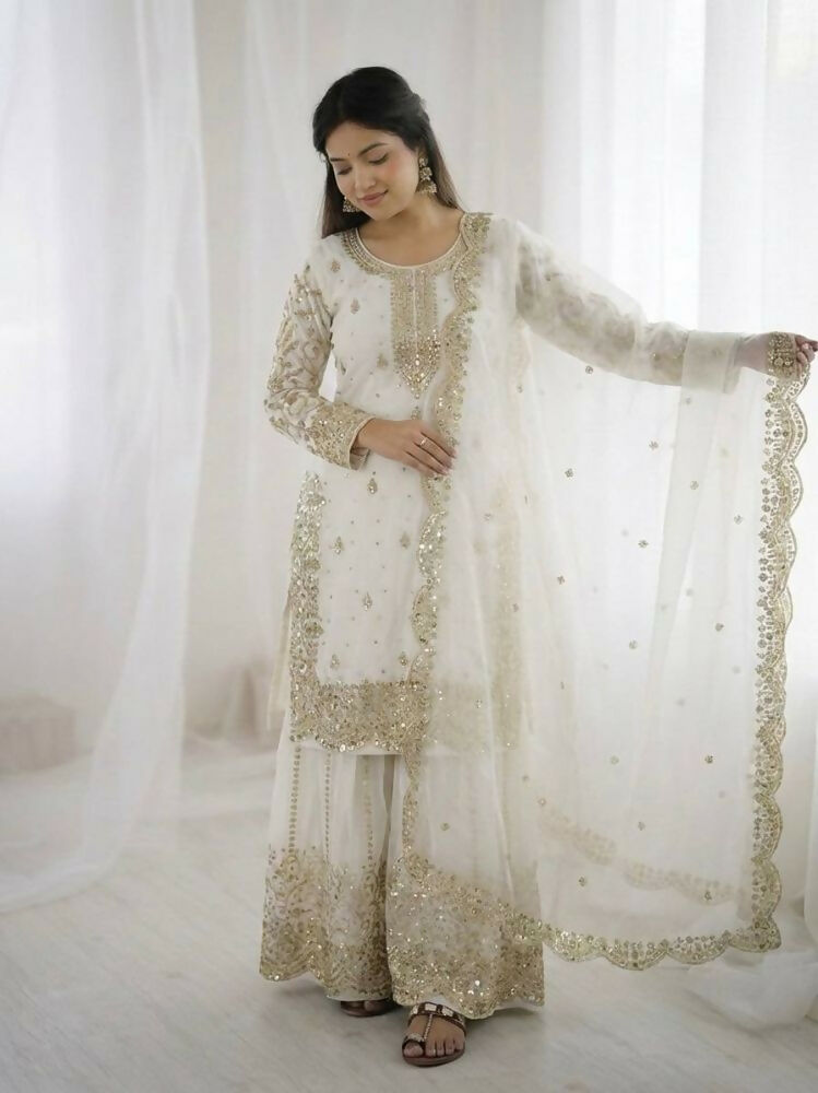 Teeya Creation White Color Fendy Silk Embroidery Work Wedding Wear Salwar Suit