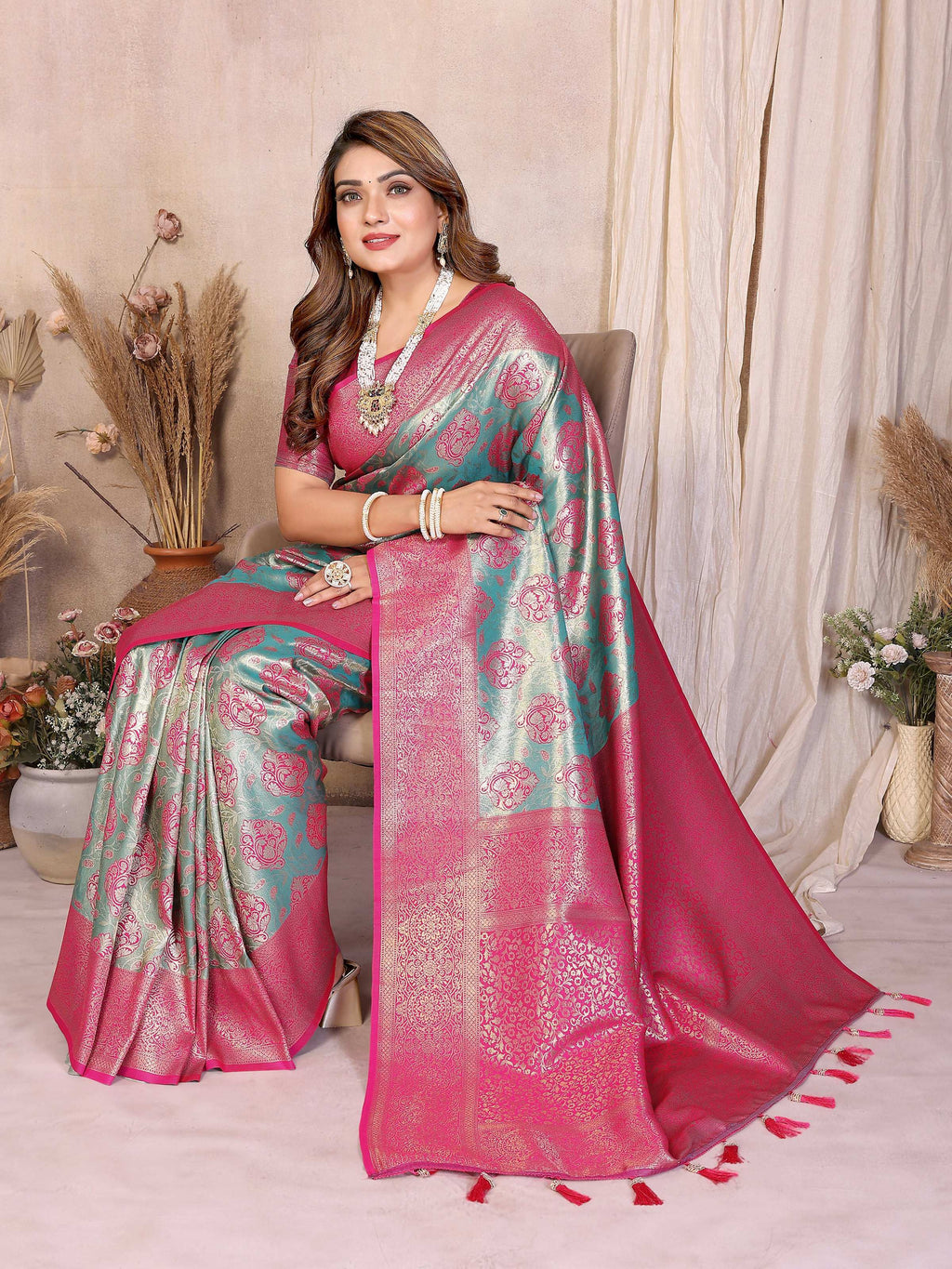 Aastha Fashion Aqua Banarasi Tissue Silk Weaving Saree