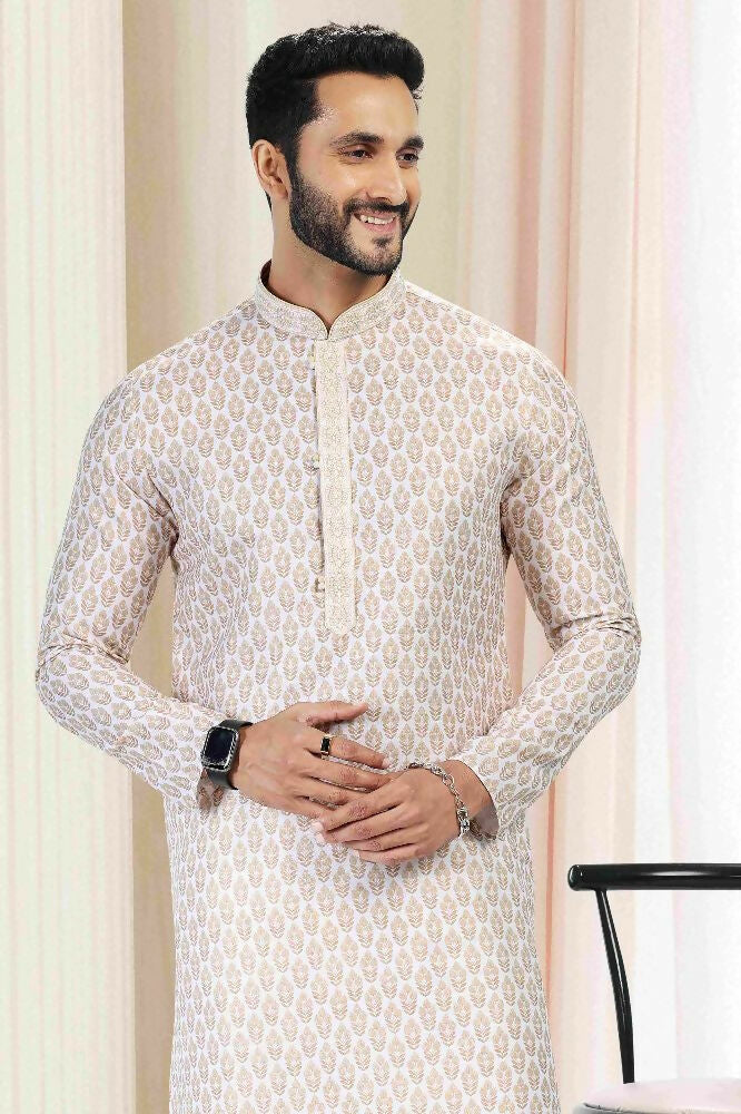 Raivat Ethnic Cotton Thread Work Kurta Pajama In Yellow Colour