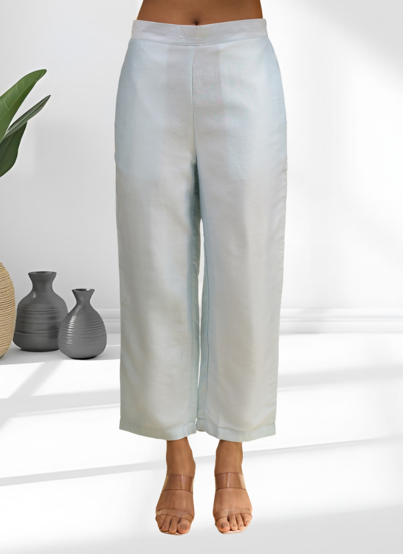 Joban Fashion Sky Blue Silk Embroidered Readymade Long Kurta With Pant