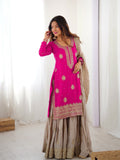 Lehenga Mart Designer Sharara Suit With Kurta, Sharara, Dupatta For Women-Pink