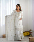 Joban Fashion White Kurta Set Silk Sequins , Zari, Coding & Thread Embroidered work