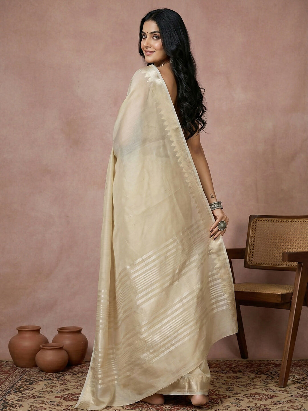 Shree Shyam Fashion Cream Cotton Saree