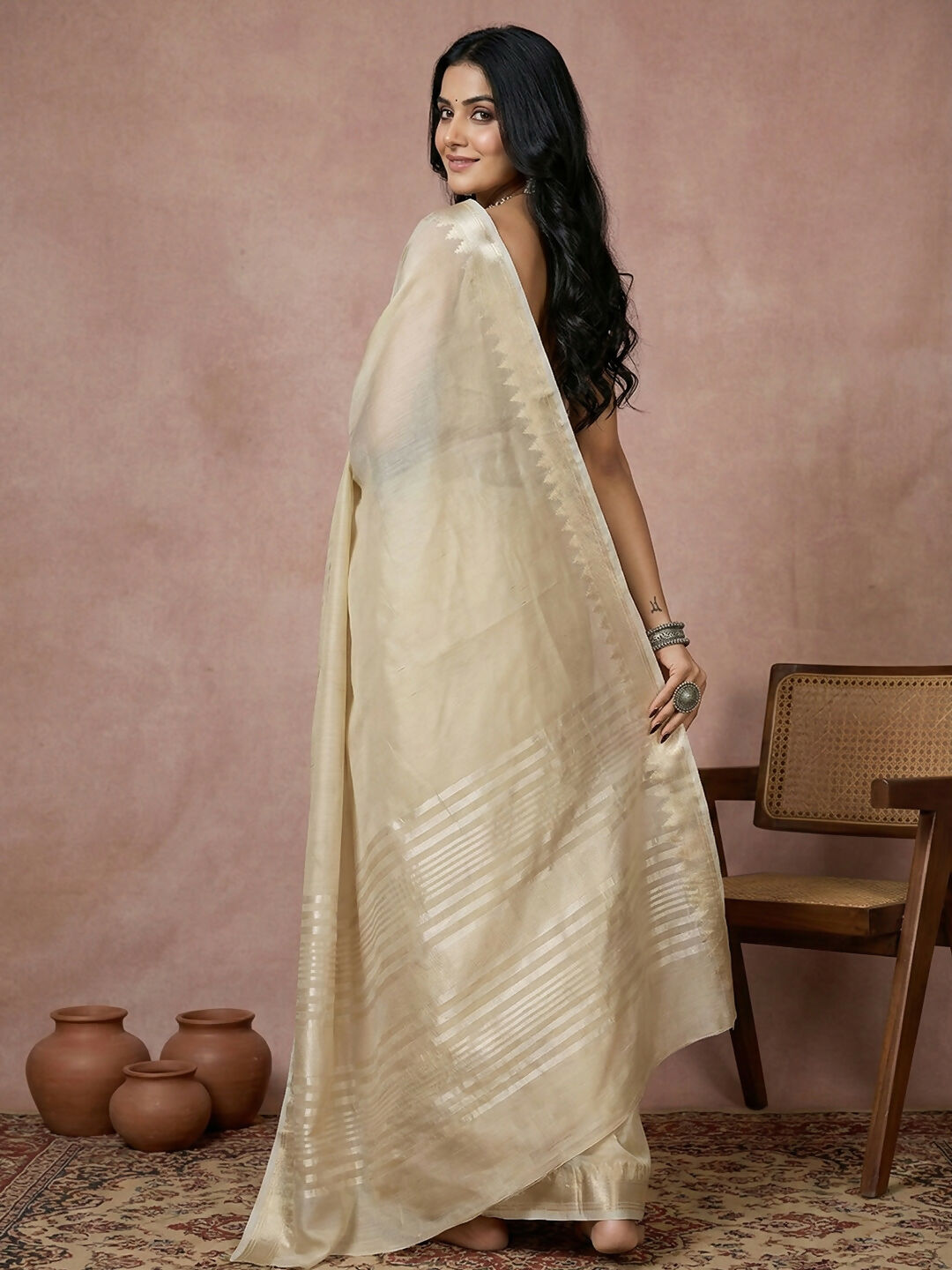 Shree Shyam Fashion Cream Cotton Saree