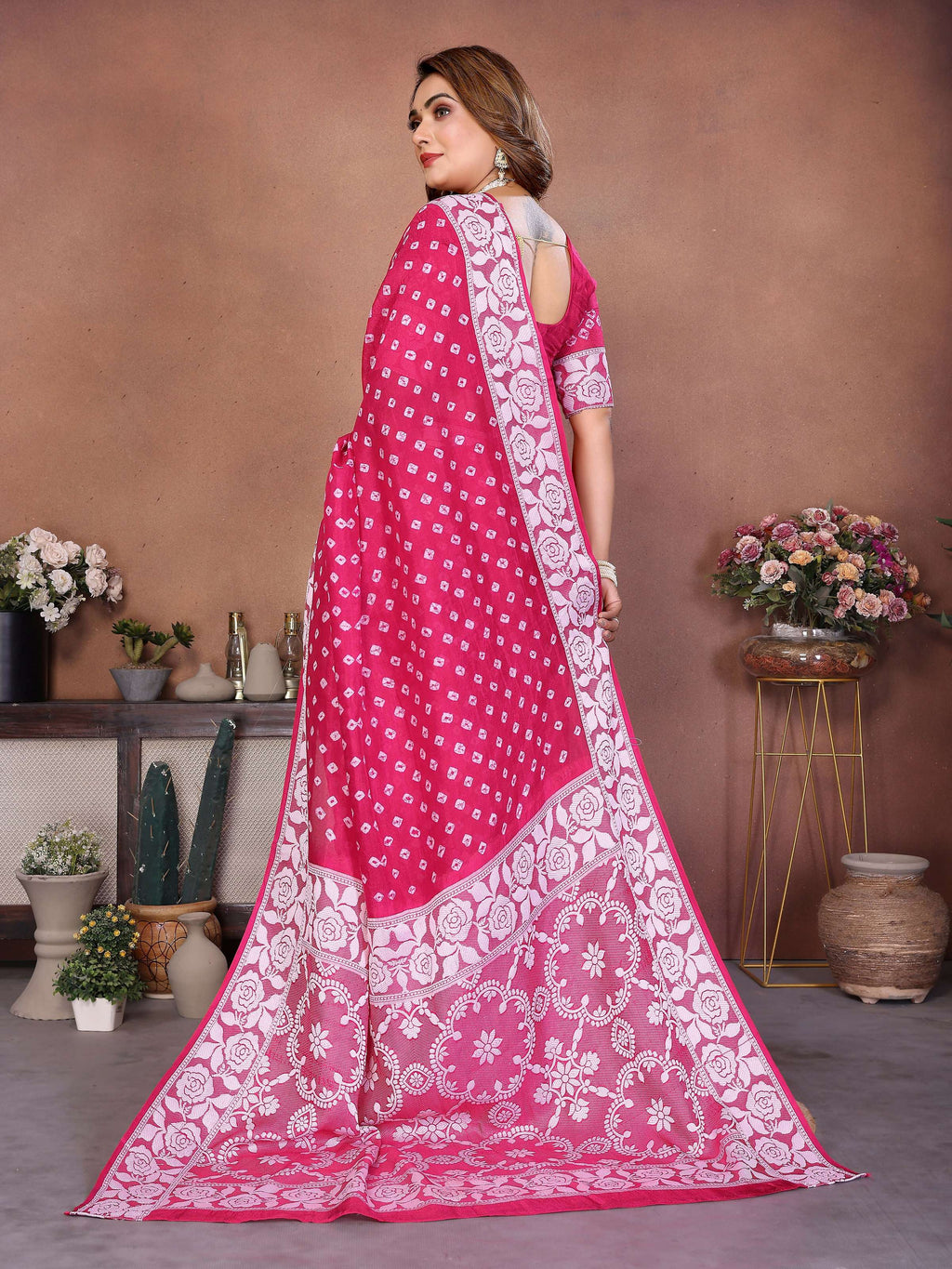 Aastha Fashion Pink Viscose Silk Handmade Original Bandhej Saree