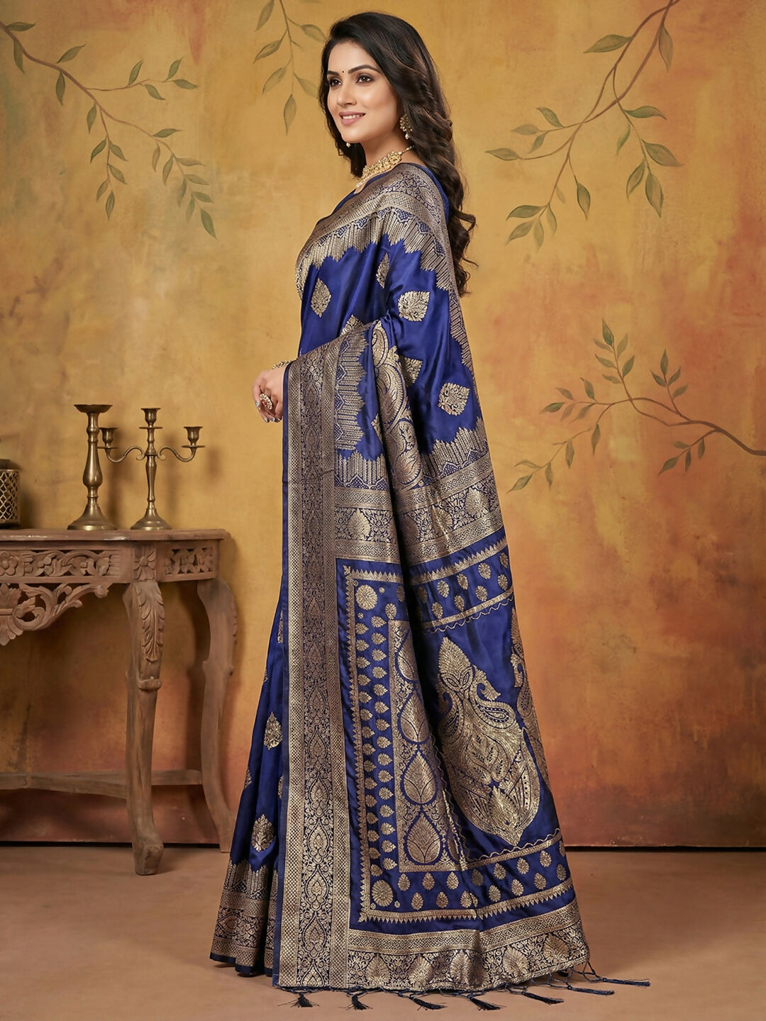 Shree Shyam Fashion Navy Blue Silk Blend Saree